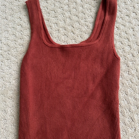 Abercrombie & Fitch Cropped Square Neck Ribbed Tank Top - Terracotta - Picture 1 of 2
